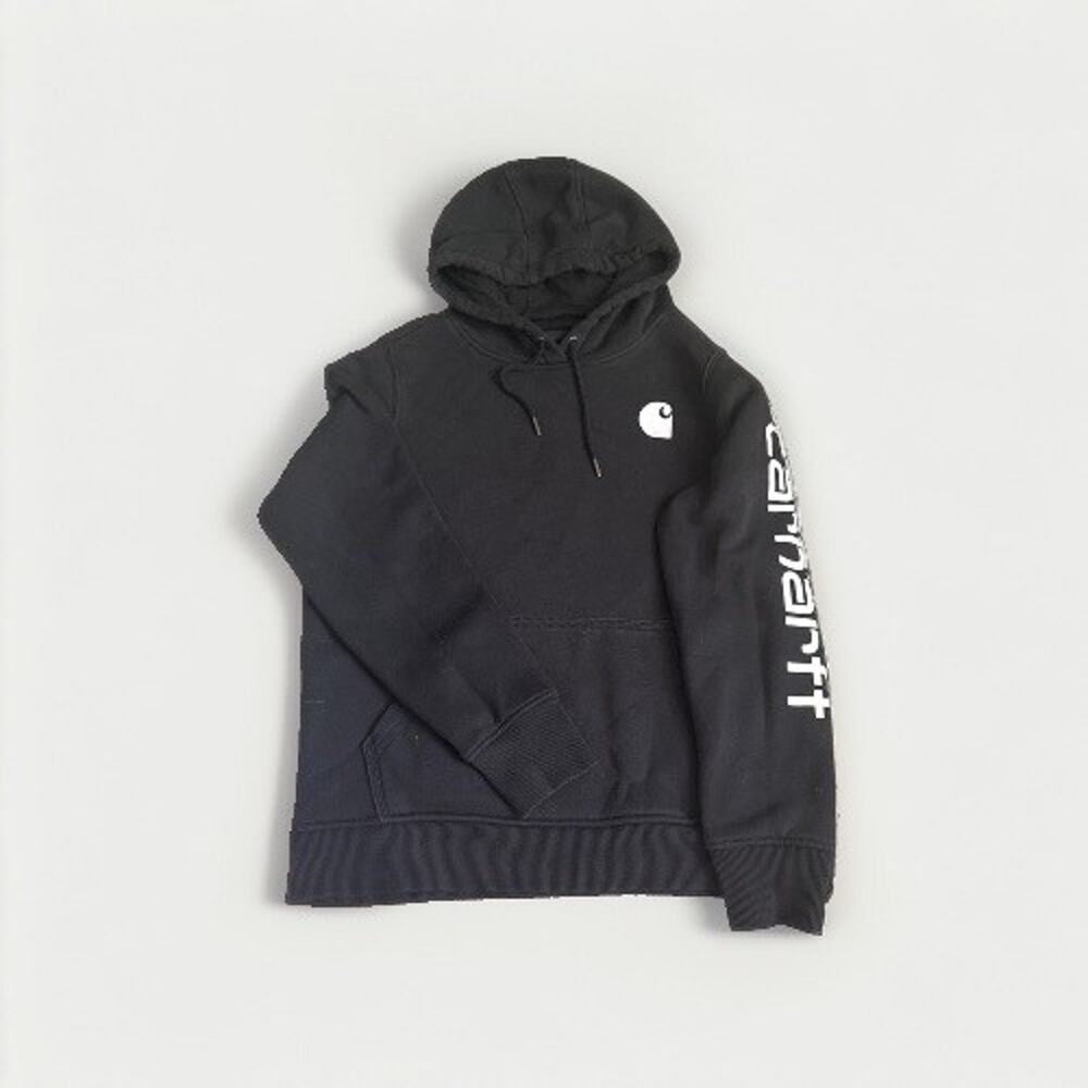 Carhartt Women's Midweight Hooded Logo Sweatshirt in Black with White Logo Sz M